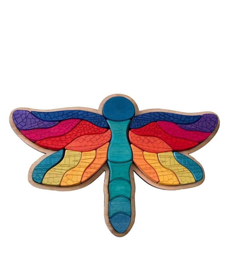 Wooden Dragonfly Puzzle Chunky Blocks Puzzle Nature Building Etsy