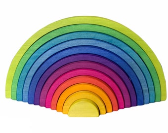 Rainbow stacker puzzle, rainbow puzzle, montessori inspired, 2.75" thick and 16" long, XL rainbow stacker, Montessori toy