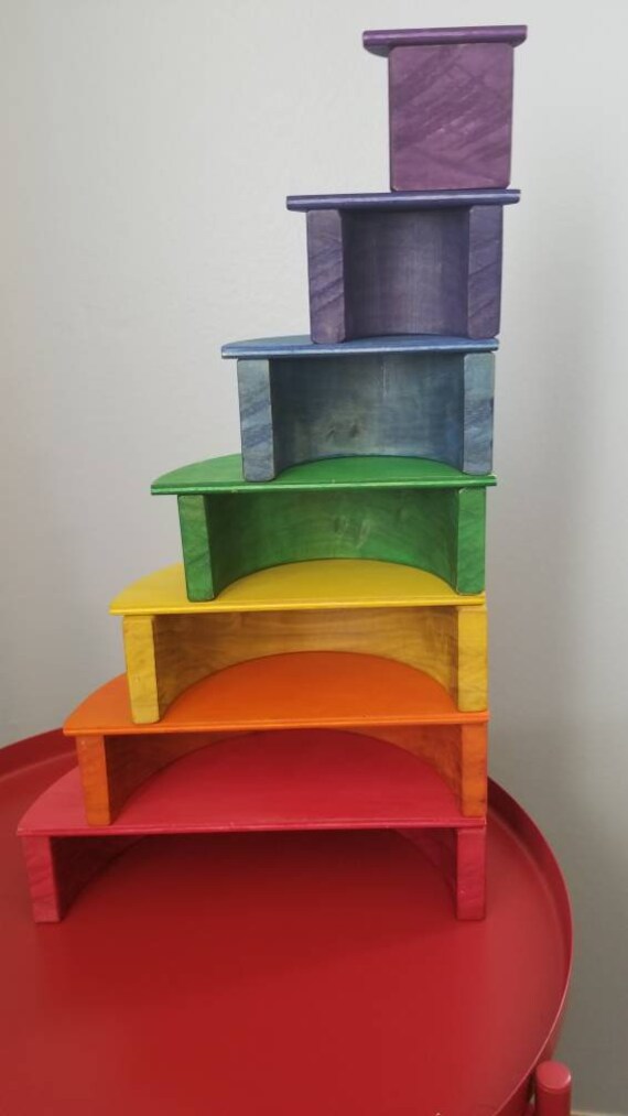 Wooden Rainbow and Building Plate Set, Rainbow Stacker, Half Circle Plates,  Rainbow Puzzle, Building Set, Montessori Toy 