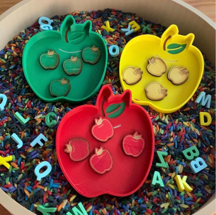 100 assorted apple counters loose parts manipulatives, 100 board counters, learn about weather, sensory play,  sensoryplay