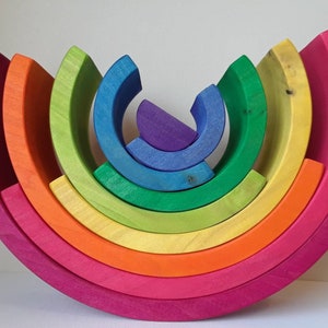Rainbow stacker, puzzle, wooden rainbow puzzle, wooden toy, waldorf inspired, 2.75 thick, large rainbow stacker, image 5