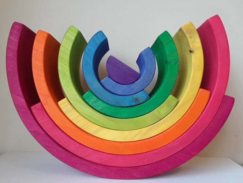 Rainbow stacker, puzzle, wooden rainbow puzzle, wooden toy, waldorf inspired, 2.75 thick, large rainbow stacker, image 5