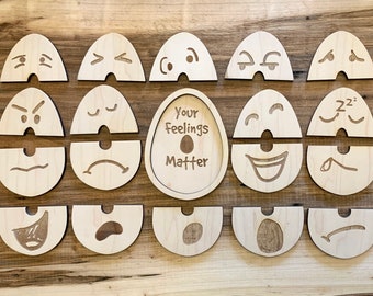 Eggmoji feelings puzzle, emotion puzzle, learning emotions, Montessori, wooden puzzle, educational material