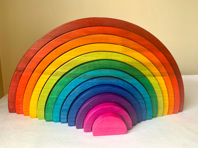 Rainbow Stacker Puzzle Rainbow Puzzle Montessori Inspired Etsy