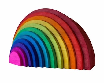 Rainbow stacker puzzle, rainbow puzzle, montessori inspired, 2.75" thick and 16" long, XL rainbow stacker, Montessori toy