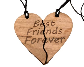 Best friends forever necklace set, heart necklace, best friends forever set, wooden necklace, wooden jewelry, heart necklace, bff set