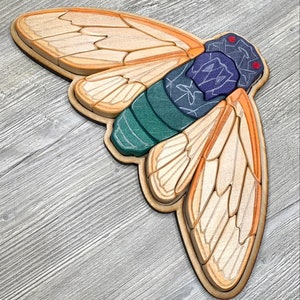 Wooden blue cicada puzzle, chunky blocks puzzle, nature building blocks, wood toy cicada, montessori toy, sensoryplay stacker