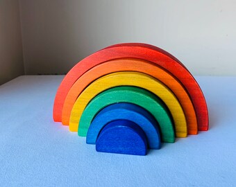 Mini Rainbow stacker puzzle, mini rainbow, wooden toy, mini stacker, 2.25” thick, small rainbow stacker, small