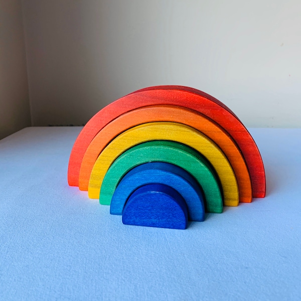 Mini Rainbow stacker puzzle, mini rainbow, wooden toy, mini stacker, 2.25” thick, small rainbow stacker, small