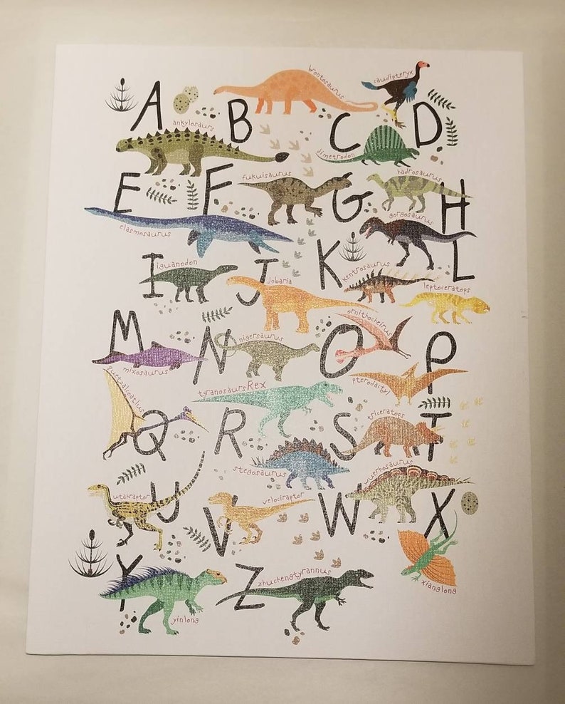 Dinosaur Alphabet Alphabet poster canvas poster canvas Etsy