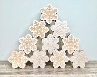 Stacking stowflakes, wooden snowflake set, stackable building blocks, holiday gift, montessori building blocks, reversable wooden snowflakes