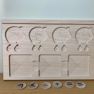 Money board, wooden math board, educational materials, wooden money board, image 1