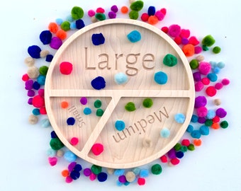 Sorting tray, size relation tray, size comparison tray, wooden tray, loose part tray, small medium large tray, 3 part tray