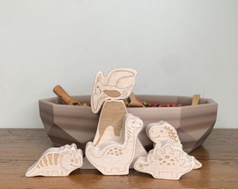 Wooden dinosaur play set, wooden pocket dinos, wooden dino figures, cute little dinosaurs