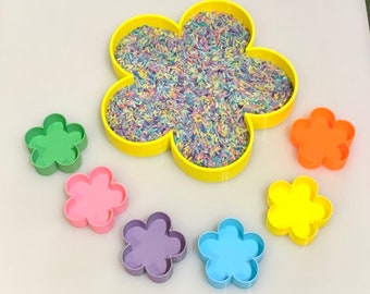 Flower sensory tray, fizzy play eco trays, daisy flower sensory fill tray, floating flower trays, sensoryplay bins, springtime sensory play