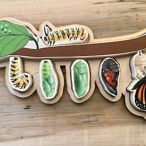 Monarch butterfly life cycle puzzle, wooden montesori puzzle, monarch puzzle, wooden puzzle with sensory tray, gift for kids, sensoryplay