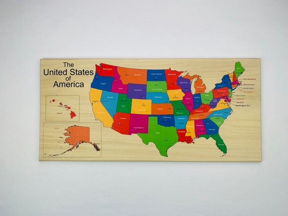 Usa Carte, Carte en bois, Carte des États-Unis, Carte Montessori