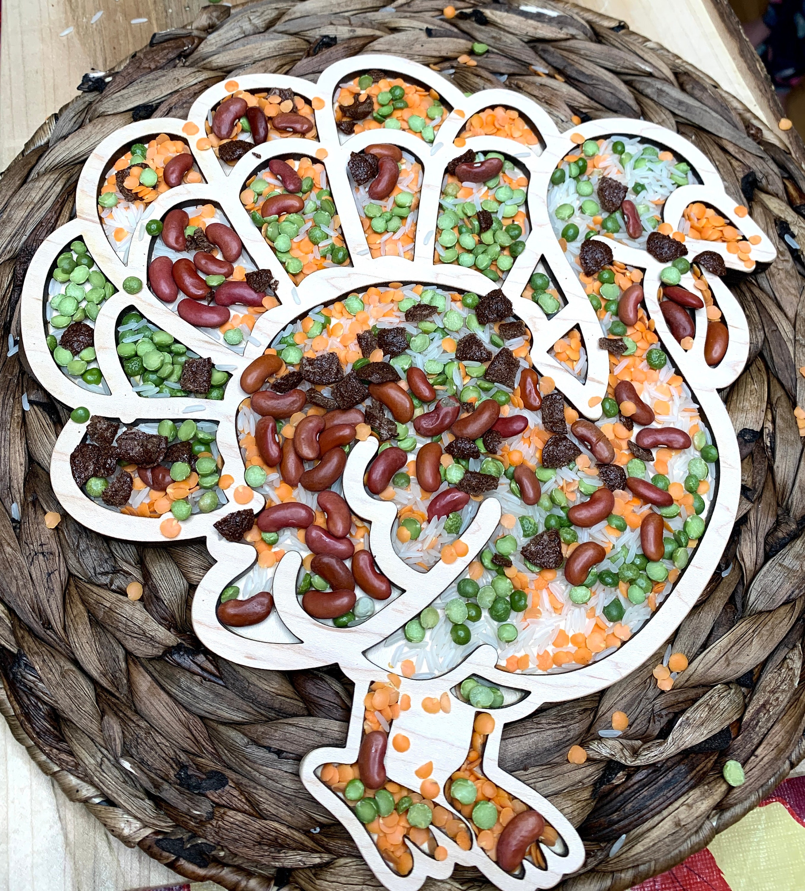 Laser cut turkey sensory tray, sensory play tray, loose parts tray, thanksgiving centerpiece fall decoration, holiday play SensoryPlay tray