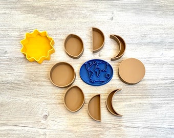 Earth moon and sun sensory tray set, moon phase educational set, solar eclipse set, learn about the earth moon and sun, sensory play set