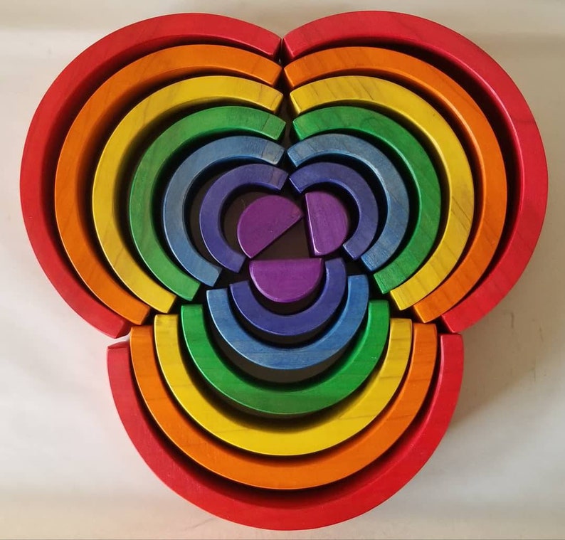 Empileur arc-en-ciel, empileur de puzzle arc-en-ciel, jouet en bois, inspiré de Waldorf, jouet montessori, 2,25 po. d'épaisseur et 10 po. de long, Montessori image 6