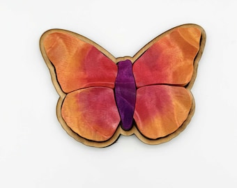 Wooden butterfly Puzzle – 3D butterfly Waldorf Montessori Puzzle, Natural Wood Toy, Tactile Learning Puzzle for Kids, Sensory Play