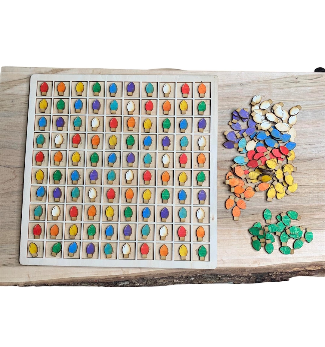 100 Holiday Lights Math Manipulatives, Christmas Lights Sensory Play Fill, Wooden Counting
