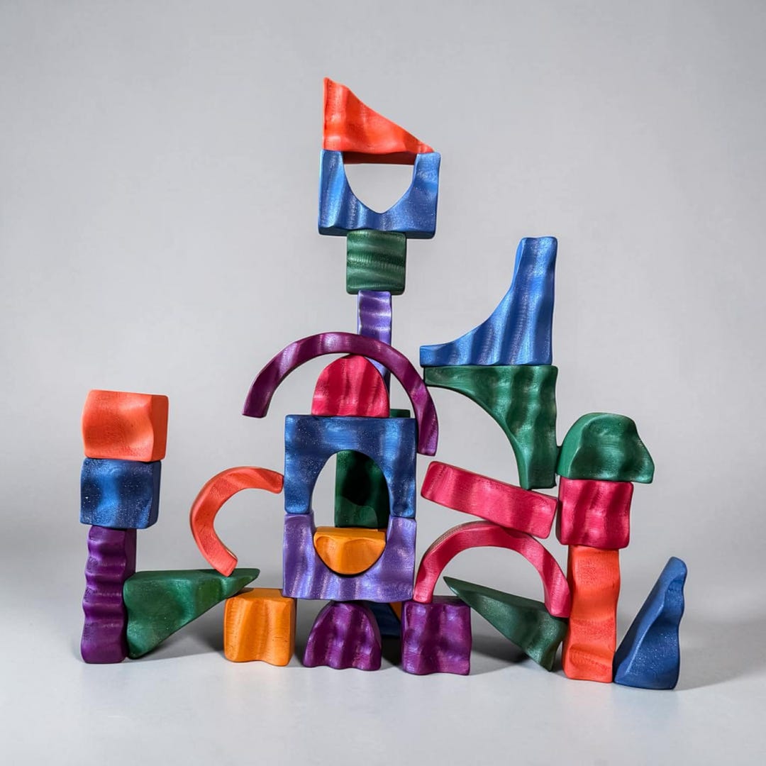 Wooden 3d Carved Building Blocks, Open Ended Sensory Play Wooden Blocks ...