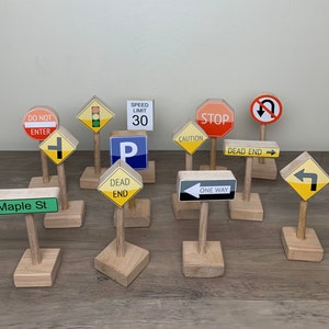 Traffic signs, wooden traffic signs, stop sign, parking sign, Montessori toy