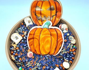 Wooden Pumpkin Puzzle, 3D Carved Halloween Jack-o’-Lantern, Montessori Toy, Spooky Fall Decor – 2 Styles, Pumpkin, Puzzle, Mini puzzle