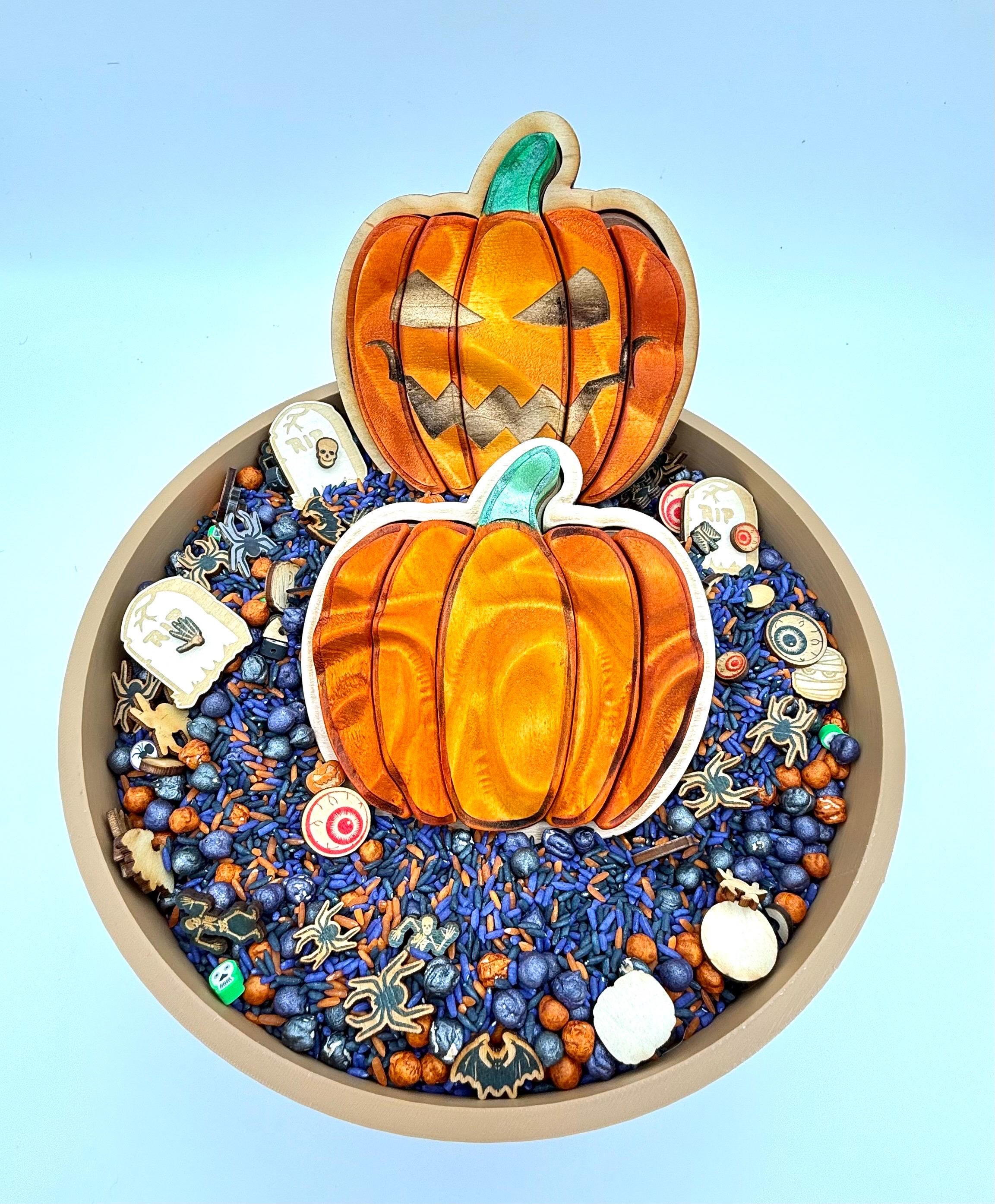 Wooden Pumpkin Puzzle, 3D Carved Halloween Jack-o'-lantern