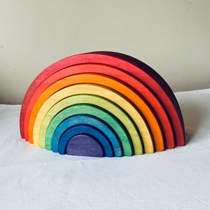 Rainbow stacker, puzzle, wooden rainbow puzzle, wooden toy, waldorf inspired, 2.75 thick, large rainbow stacker, Stained rainbow