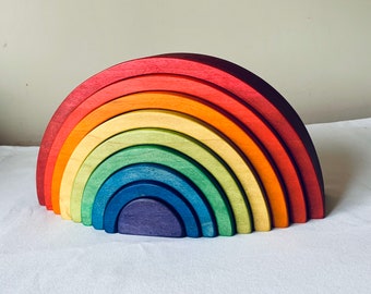 Rainbow stacker, puzzle, wooden rainbow puzzle, wooden toy, waldorf inspired, 2.75" thick, large rainbow stacker,