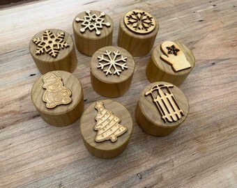 Christmas Play Dough Stamp set, holiday stampers, wooden stamp set, festive craft set, sensory play stamps, christmas gift for kids
