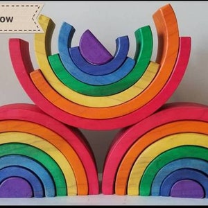 Apilador arco iris, apilador de rompecabezas arco iris, juguete de madera, inspirado en Waldorf, juguete montessori, 2,25 de espesor y 10 de largo, Montessori imagen 3