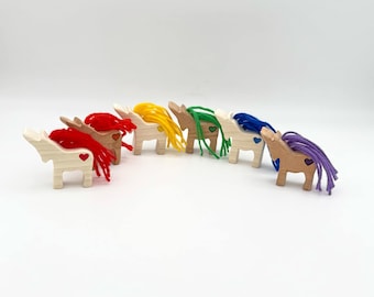 wooden rainbow mini unicorns, wooden rainbow toy, rainbow unicorn, montessori sorting toy, gift for unicorn lover, children's birthday gift