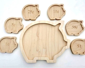 Wooden money sorting trays, wooden piggy trays, wooden board, piggy bank, wooden piggy bank trays