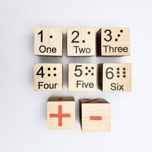Math dice, wooden dice, educational dice, 3 way dice, math, math curriculum, Montessori materials