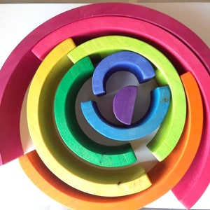 Rainbow stacker, puzzle, wooden rainbow puzzle, wooden toy, waldorf inspired, 2.75 thick, large rainbow stacker, image 4