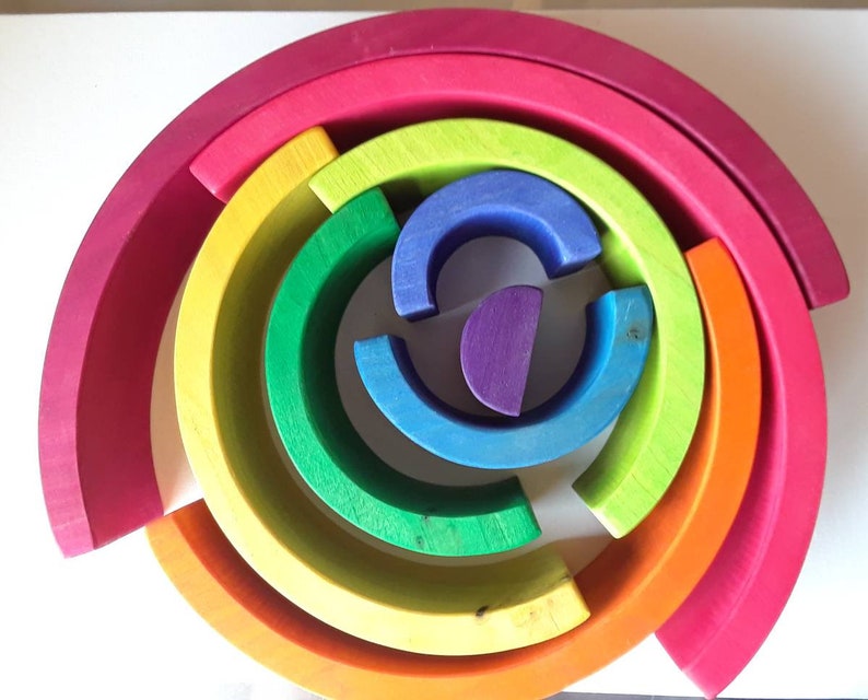 Rainbow stacker, puzzle, wooden rainbow puzzle, wooden toy, waldorf inspired, 2.75 thick, large rainbow stacker, image 4