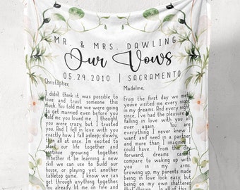 Unsere Gelübde Decke | Hochzeit Gelübde Decke | Personalisierte Hochzeit Gelübde Baumwolle Geschenk | Jubiläumsgeschenk | Brautpaar | Hochzeit Bettwäsche |