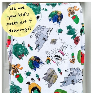 Kid&#39;s Drawings | Make Your Own Blanket | Kid&#39;s Bedding | Kid&#39;s Art Blanket | Design Your Own Blanket | Kid&#39;s Art Keepsake