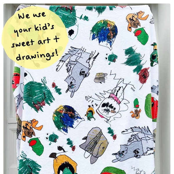 Kid's Drawings | Make Your Own Blanket | Kid's Bedding | Kid's Art Blanket | Design Your Own Blanket | Kid's Art Keepsake
