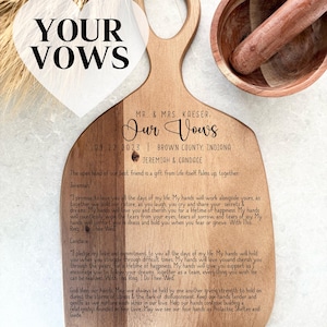 Your Wedding Vows | Cutting Board | Custom Engraved Vows on Wood | 5th, 10th Anniversary Gift | Design | Valentine Gifts | Wedding Gifts
