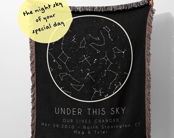 Your Custom Night Sky - Pick Date - Pick Location - On the Night We Met - On the Night Our Lives Changed - Woven Blanket Cotton Anniversary