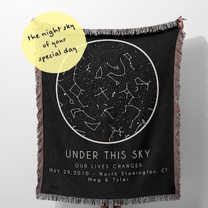 Su cielo nocturno personalizado - Elija la fecha - Elija la ubicación - En la noche en que nos conocimos - En la noche en que nuestras vidas cambiaron - Aniversario de algodón de manta tejida