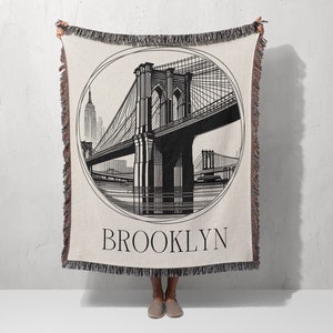 Brooklyn Bridge Art - New York Love Woven Blanket - Unique Brooklyn Art - Line Art Brooklyn Bridge Woven Throw - City Line Art Woven Blanket