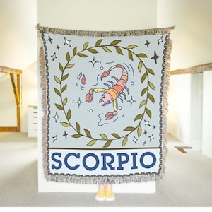 Zodiac Tapestry Blanket - Choose Your Sign - Horoscope Astrology Blankets - Constellation Star Decor and Gifts - Scorpio Woven Blanket