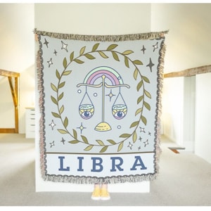 Zodiac Tapestry Blanket - Choose Your Sign - Horoscope Astrology Blankets - Constellation Star Decor and Gifts - Libra Woven Blanket
