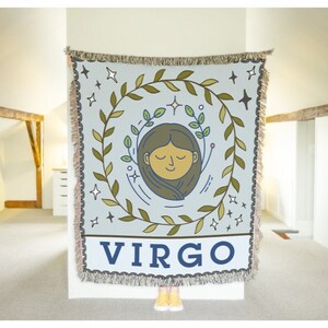 Zodiac Tapestry Blanket - Choose Your Sign - Horoscope Astrology Blankets - Constellation Star Decor and Gifts - Virgo Woven Blanket