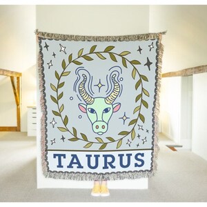 Zodiac Tapestry Blanket - Choose Your Sign - Horoscope Astrology Blankets - Constellation Star Decor and Gifts - Taurus Woven Blanket